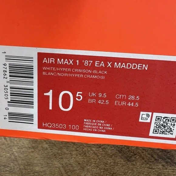 Size 10.5 - Nike EA Sports x Air Max 1 '87 Madden NFL25' HQ3503-100 NoLid